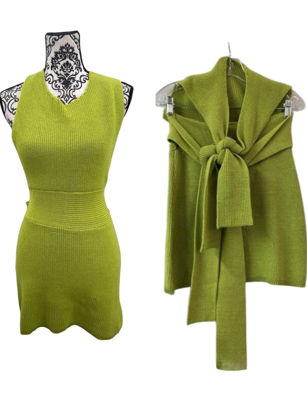 NWT FP Beach Olive Green Knit Dress and Front Knot Sweater Vest Size S